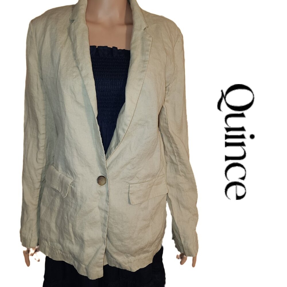 Quince 100% European Linen Blazer NWT Khaki Med - Picture 2 of 9
